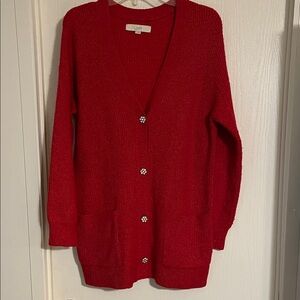 Loft Red Cardigan Sweater Rhinestone Buttons Large
